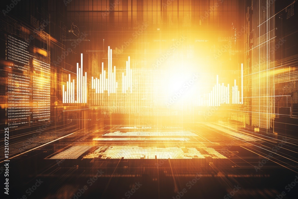 Poster futuristic digital background with bright light and graph data flow