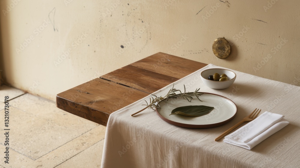 Aufkleber rustic table setting with earthy tones and minimalist design