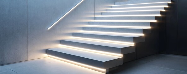 Obraz premium Minimalist floating staircase leading into a black void, conceptual and thought-provoking