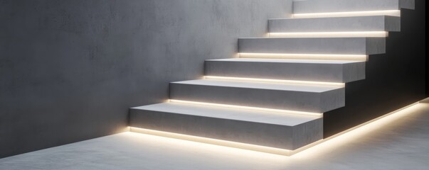 Minimalist floating concrete staircase suspended in misty mountain landscape, modern architecture, surreal ambiance