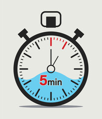 Stopwatch showing five minutes with blue liquid, suitable for time management and productivity illustrations in minimal vector style