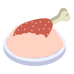 Arabic Mandi with chicken isometric Concept, Rice with meat special blend of spices Vector Icon Design, Arab culture tradition Symbol, Islamic Muslim fasting Sign, Ramadan and Eid al Fitr illustration