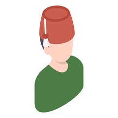 Turkish Muslim Man wearing Tarboosh isometric Concept, Fez Cap Vector color Icon Design, Arab culture and traditions Symbol, Islamic and Muslim fasting Sign, Ramadan and Eid al Fitr stock illustration
