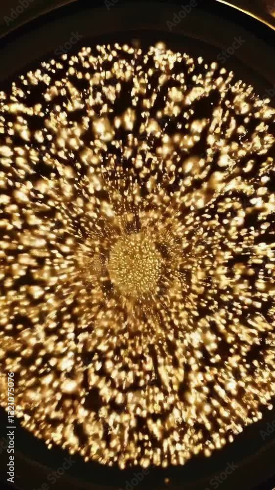Poster mesmerizing golden sparkle explosion in rotating circular pattern