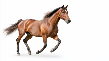 Obraz premium Chestnut horse in full gallop against white