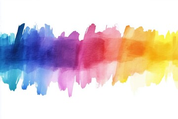 Bright colorful watercolor stains background. Multicolored brush stroke isolated on white. Vivid watercolour stripes of different rainbow colors texture. Painted abstract template with uneven edge.