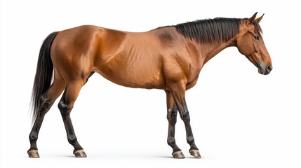 Obraz premium Chestnut horse standing, side profile, isolated