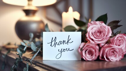 Obraz premium A Thank You Note with Pink Roses