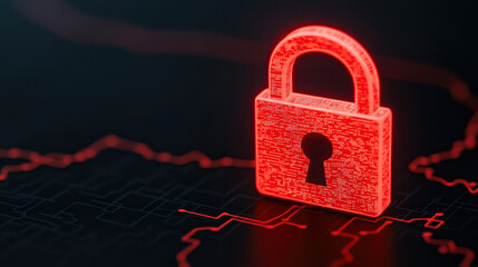 Supply Chain Security Risks and Vulnerabilities, glowing red padlock icon over digital map