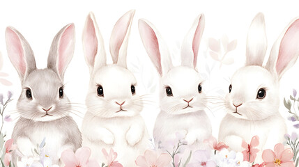 Obraz premium Pastel Easter bunnies with delicate hand-drawn lines, ideal for festive digital art projects.