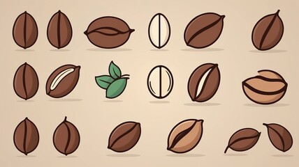 Obraz premium Coffee Beans Icon Signs Set. Caffeine Logo Symbol Vector Design.