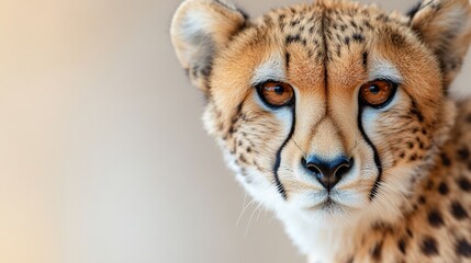 Obraz premium Close-up of cheetah's intense gaze, showcasing its unique spots and features