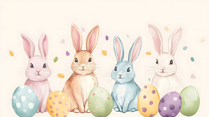 Obraz premium Pastel Easter bunnies in hand-drawn style, perfect for holiday designs and decorations.
