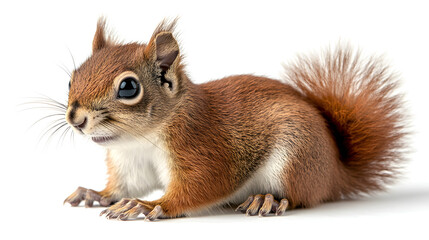 Fototapeta premium Charming Squirrel Portrait: A detailed portrait of a curious squirrel with fluffy tail, showcasing the animal's playful nature in a vibrant, eye-level perspective.