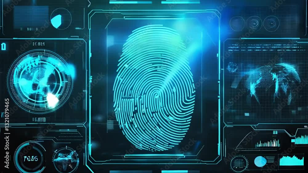 Poster a blue image of a fingerprint is displayed on a screen lock