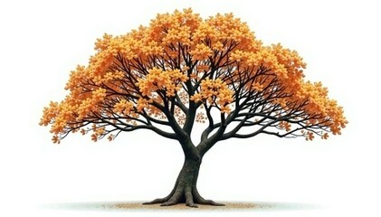 Fototapeta premium Tree isolated on white background with branches stretching outwards, natural, calm