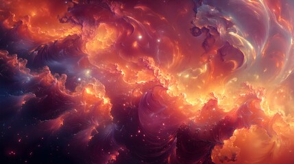 Fractal flames create a mesmerizing abstract design with vivid colors and dynamic shapes in a cosmic landscape, background, wall papers, screen saver.
