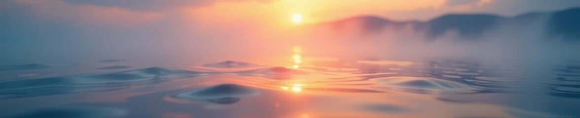 Obraz premium Misty dawn, gentle sea ripples reflecting soft light, photography, ripple