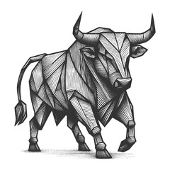 Origami paper Geometric Bull raster illustration