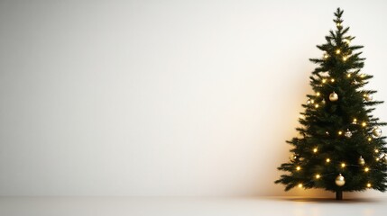 Decorated Christmas tree against a white wall (1)