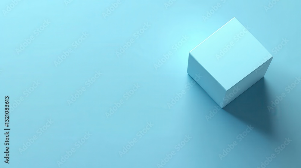 Poster minimalist light blue background with cube and soft lighting for graphic design and product mockups