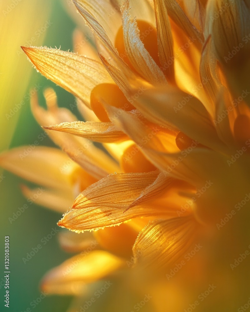 Poster close-up view of ripe corn cobs with vibrant yellow kernels under warm sunlight in a lush field