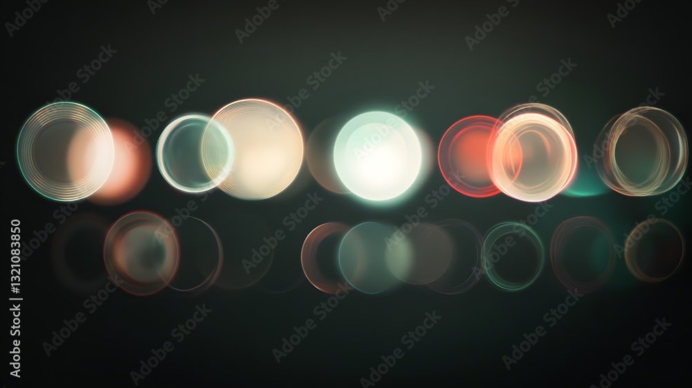 Poster circular lights in various colors creating bokeh effects