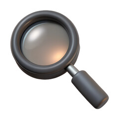 black magnify icon search icon plastic 3D render, Magnifying glass icon, metallic gray handle, circular lens