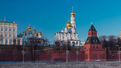 Moscow Kremlin Cathedral winter landscape embankment timelapse hyperlapse