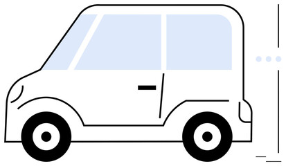 Electric compact car with simple lines and aerodynamic shape, indicating motion. Ideal for sustainability, renewable energy, transport, eco-living, innovation, modernity mobility. Flat simple