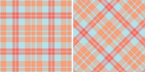 Dusty Pale Sky Blue and Rich Peach Seamless Madras Plaid Textile Design