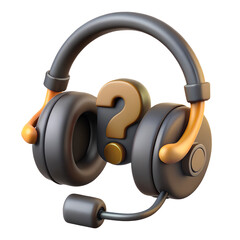 support centre icon help online icon plastic 3D render, 3D rendering, gaming headset, question mark icon, microphone boom, ear cushions, 