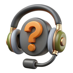 support centre icon help online icon plastic 3D render, 3D rendering, gaming headset, question mark icon, microphone boom, ear cushions, 