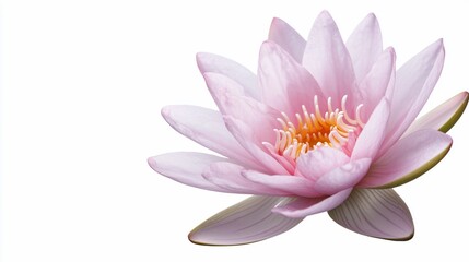 Delicate pink water lily, petals unfurled, isolated