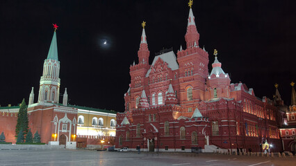 Obraz premium The State Historical Museum of Russia timelapse hyperlapse. Located between Red Square and Manege Square in Moscow