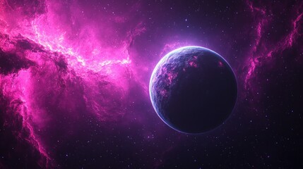 Obraz premium Cosmic planet in vibrant nebula