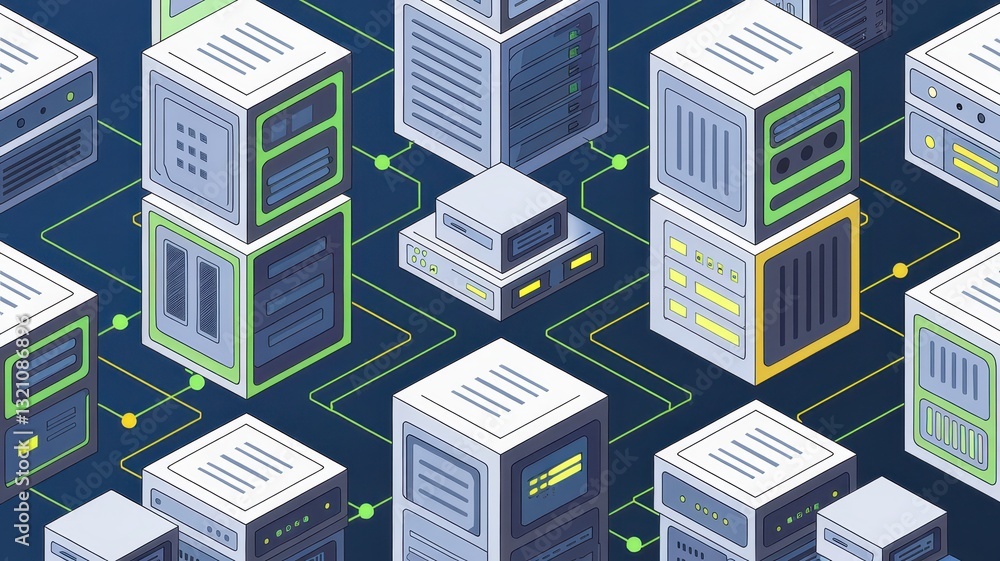 Poster abstract illustration of data servers and network connections
