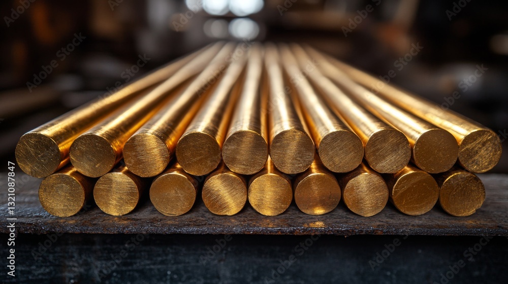 Poster shiny metallic rods are stacked in a precise arrangement, reflecting the meticulous work involved in