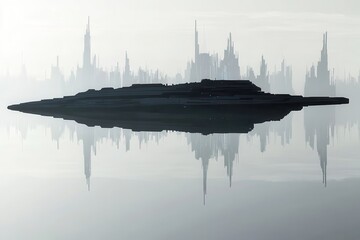 Naklejka premium Futuristic Landscape Reflection in Still Water at Dusk