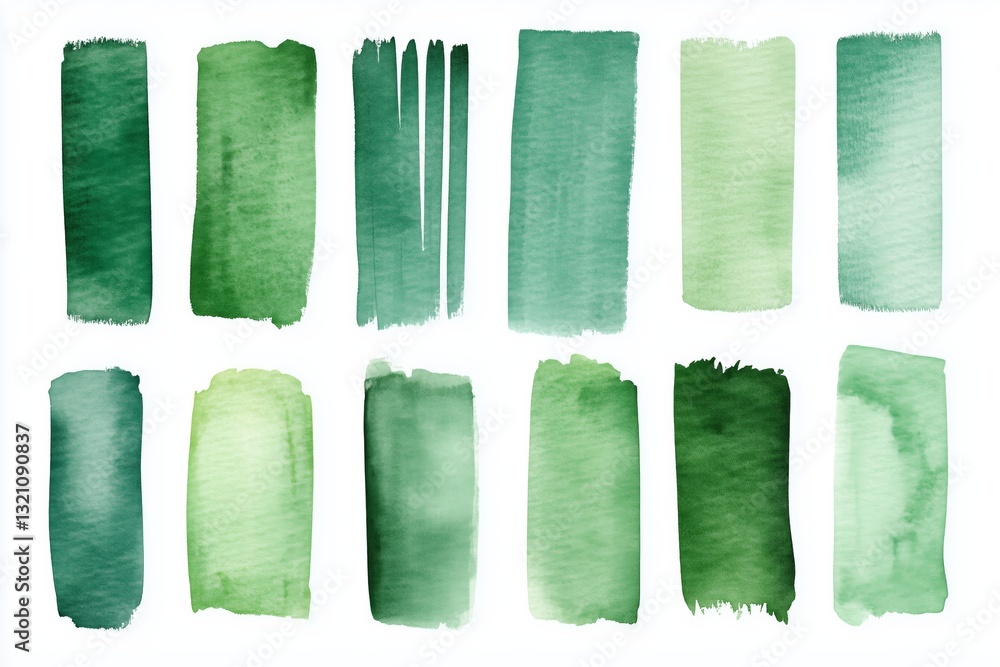 Poster green watercolor stripes a collection of handdrawn watercolor strokes and rectangle shapes with an a