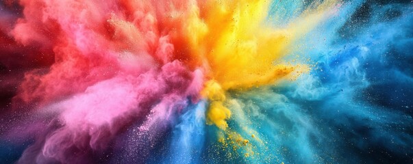 Vibrant explosion of multicolored powder clouds creating an abstract, colorful burst