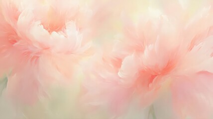 Pastel Pink Peony Blossoms Soft Focus Impressionistic Painting