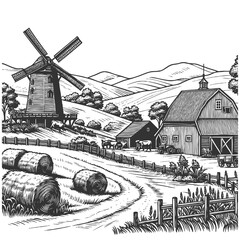 Fototapeta premium Scenic Farm Landscape vector illustration