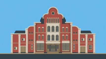 Fototapeta premium Grand Red Building Architectural Illustration