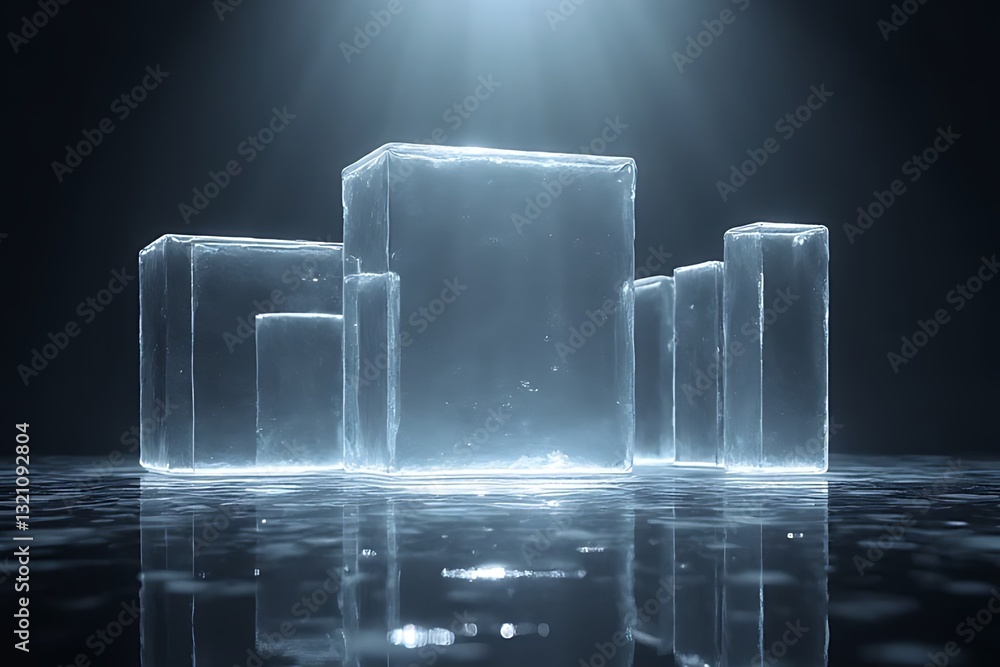 Aufkleber illuminated ice cubes displaying geometric shapes studio 3d render dark environment aesthetic perspe