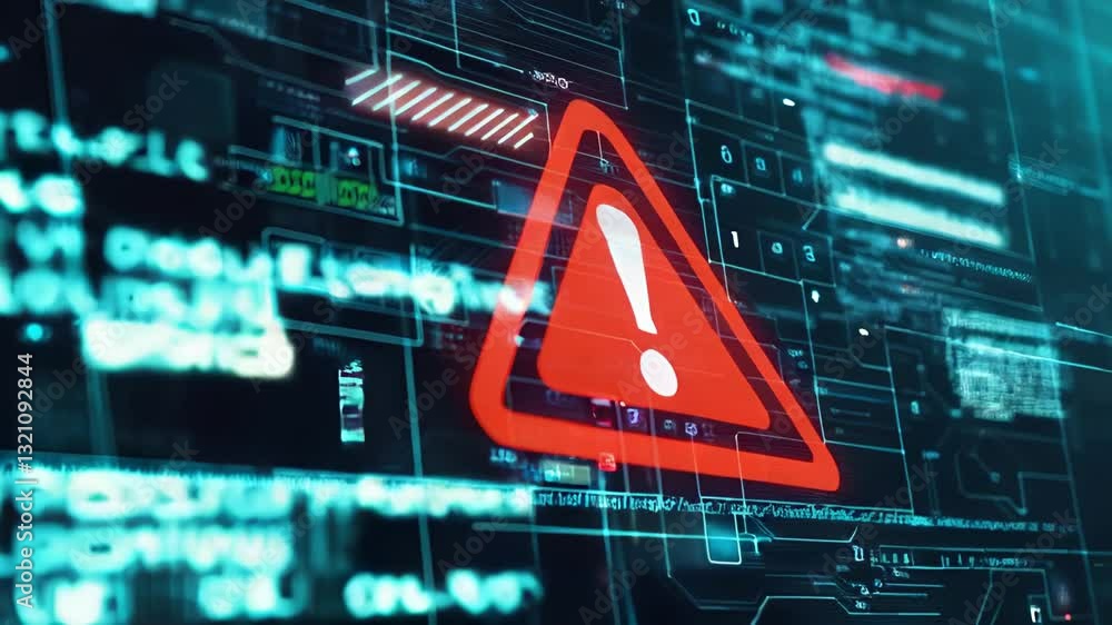 Poster system, data breach and warning sign for hacking as cyber crime with information theft new