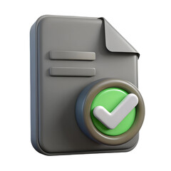file approved, document file, green checkmark, approval symbol, glossy surface, rounded corners, gray color scheme, minimalist design, isometric view, digital illustration