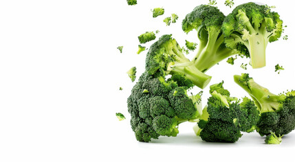 falling broccoli isolated on white