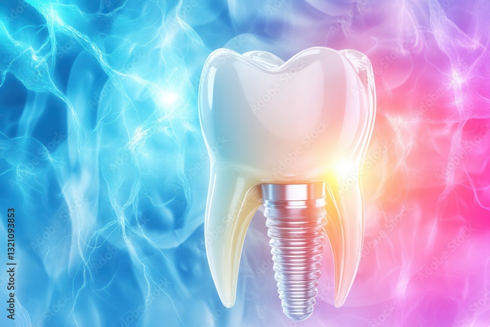 Poster bright background with abstract lightning bolt effect illustrating the healing process of dental imp