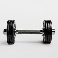 Heavy dumbbell for strength training.  Features a sturdy,  black,  round weight and a textured grip